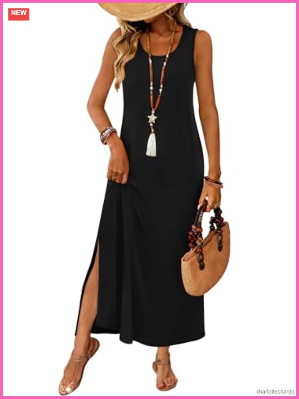Maxi Dress Summer Beach Vacation Sleeveless Sundress with Pockets Boho S-3XL